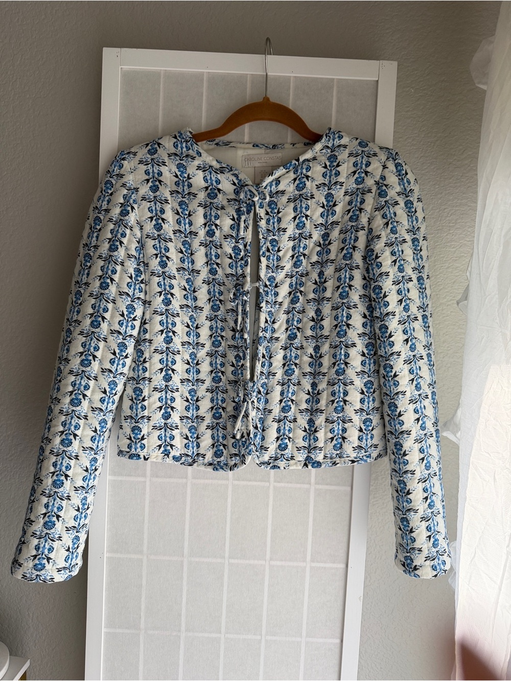 Caroline Constas White Jacket with Blue Floral Trim